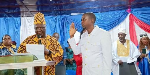 Hon. Karyou Johnson takes the oath as the 46th Superintendent of Grand Bassa County at the Unification Pavilion on March 14, marking a new era of leadership under the guidance of Hon. F. Sakila Nyumalin, Sr., Minister of Internal Affairs.